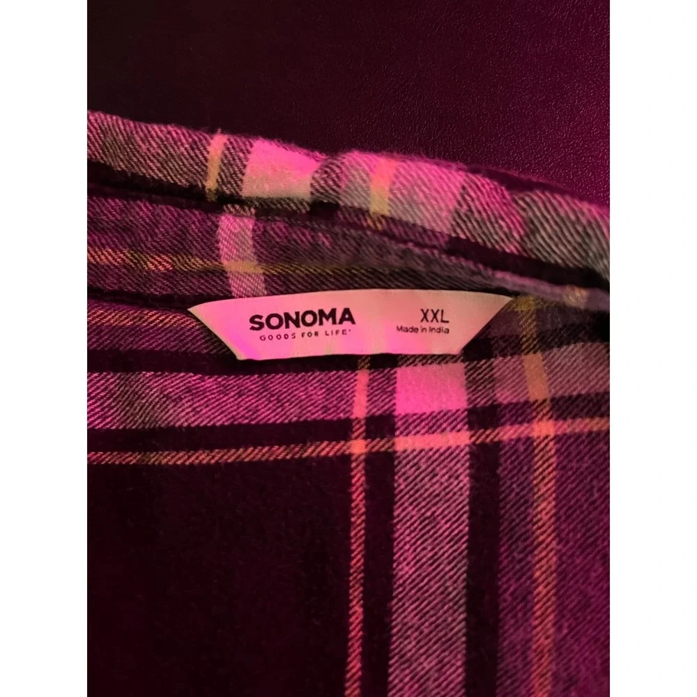 Sonoma Black and Purple Plaid Flannel with Back Graphic Patch - Picture 7 of 9